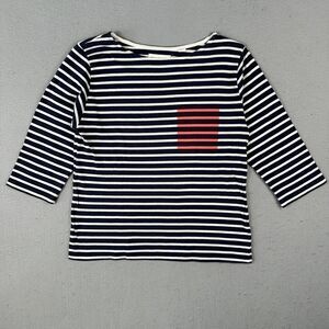 Chinti And Parker Striped Shirt Women’s XS White Blue‎ 3/4 Sleeve Round Collar